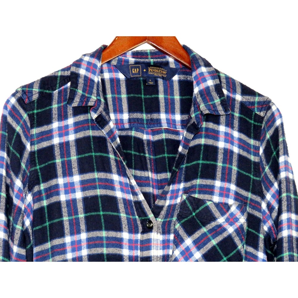 GAP + PENDLETON‎ Long Sleeved Plaid Flannel TUNIC Button Up Shirt Women's Large